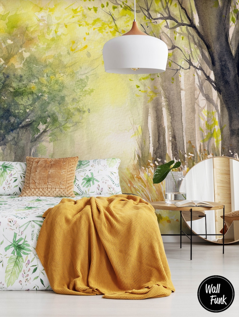 Woodland Wallpaper Watercolor Woodland Mural Removable | Etsy