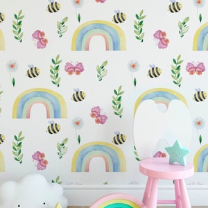Rainbow Nursery Wallpaper, Boho Nursery, Rainbow Removable Wallpaper, Children's Nursery Wallpaper, Kid's Removable Wallpaper Decor N#735