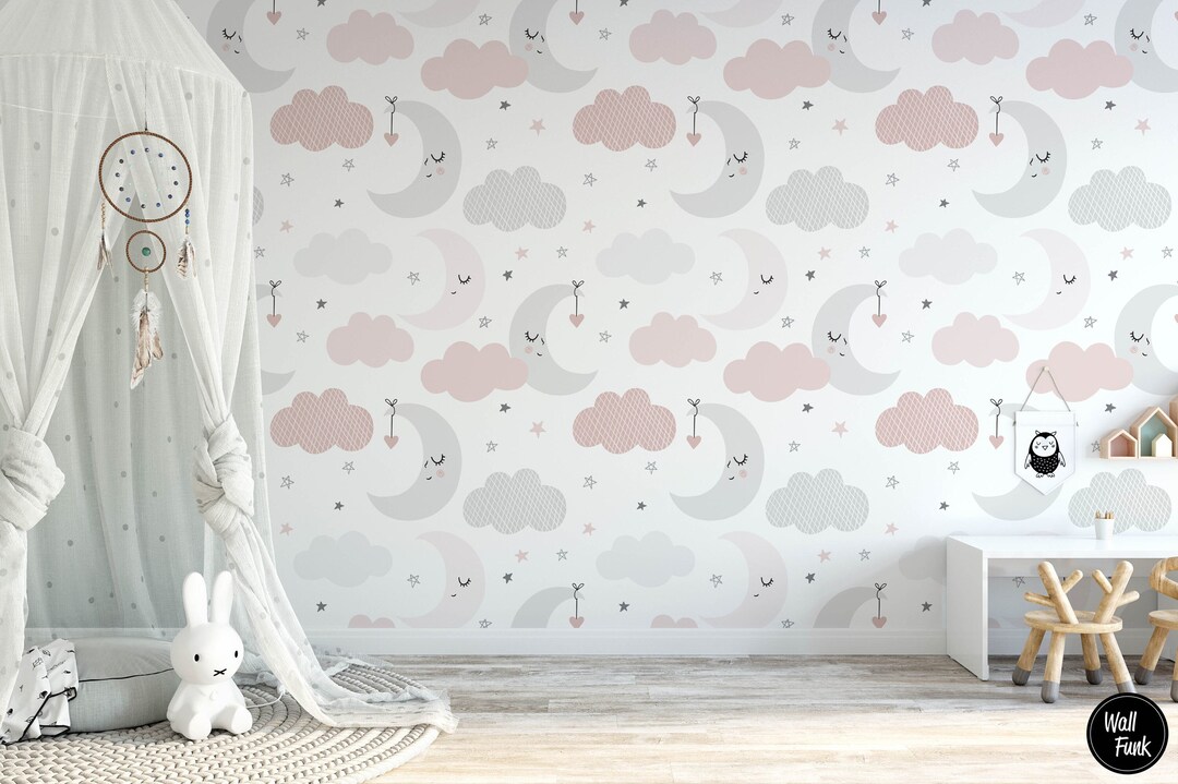Cute Stars and Moon Nursery Wallpaper, Removable Nursery Wallpaper ...