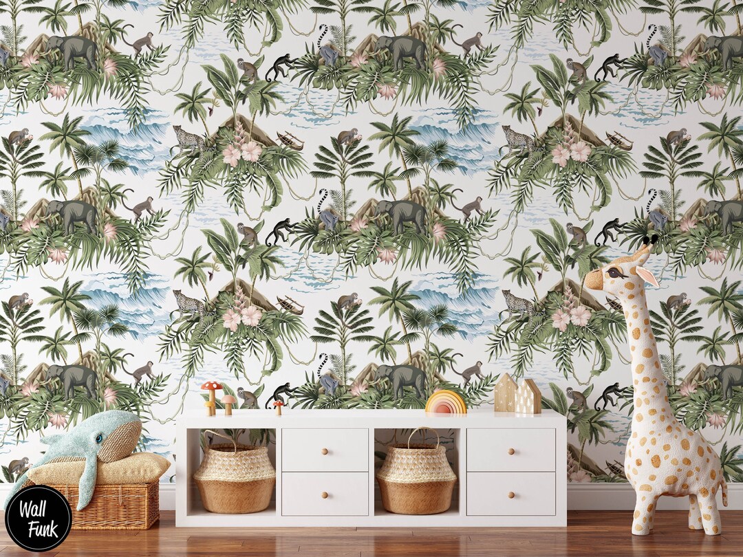 Safari Nursery Wallpaper Jungle Nursery Wallpaper Childrens Etsy