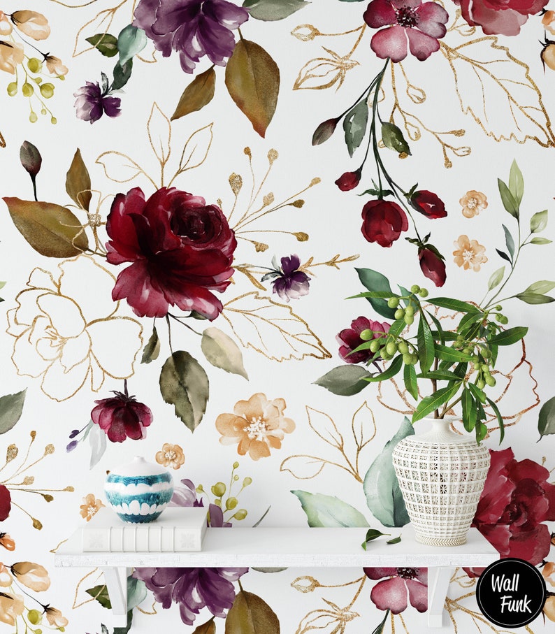 Removable Floral Wallpaper Floral Removable Wallpaper Floral Etsy