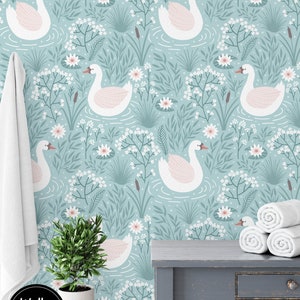 Papier peint floral amovible, bâton temporaire activé par l’eau sur le papier peint Décor mural floral, papier peint amovible floral, F # 64