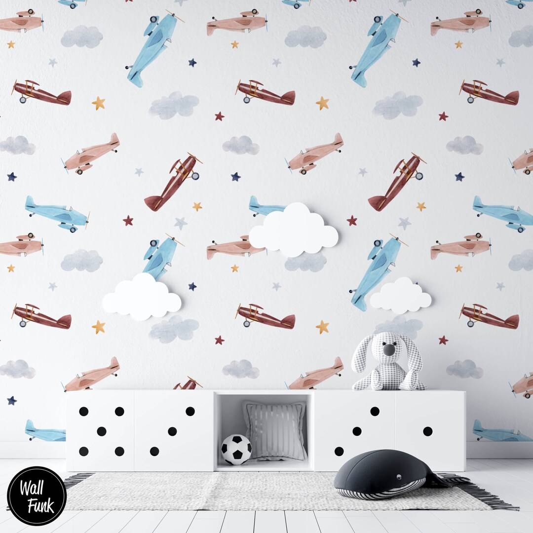 Airplane Nursery Wallpaper, Removable Childrens Nursery Wallpaper ...