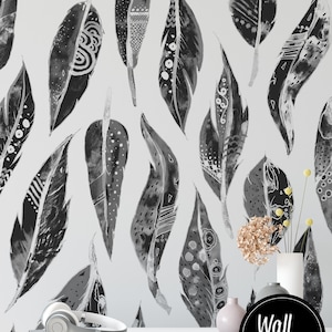 Boho Wallpaper, Removable Boho Wallpaper, Modern Removable Wallpaper, Boho Removable Wallpaper, Black And White Wallpaper, Modern Decor G#11