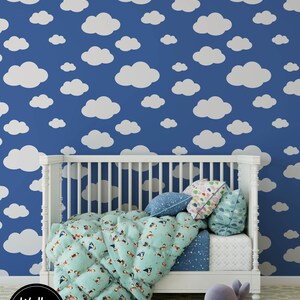 Cloud Nursery Boho Wallpaper, Boho Mural Nursery, Removable Cloud Wallpaper, Children&#39;s Nursery Wallpaper, Kid&#39;s Removable Wallpaper N#129
