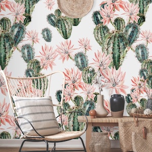 Carta da parati floreale con cactus, carta da parati rimovibile con cactus, carta da parati rimovibile floreale con cactus, carta da parati rimovibile, carta da parati floreale decorativa F#34