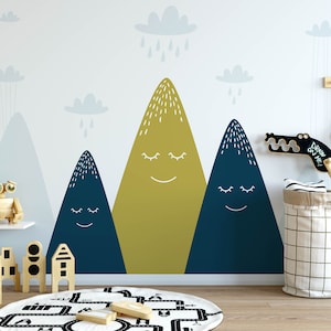 Carta da parati per asilo nido di montagna, Carta da parati per bambini rimovibile a tema montagna pre-incollata, Bastone temporaneo sulla carta da parati per bambini N # 416