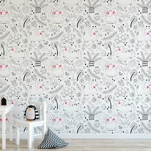 Safari Children's Wallpaper, Cute Animals Kids Bedroom Wall Art, Baby & Toddler Nursery Decor, Removable Jungle Theme Animal Playroom Mural