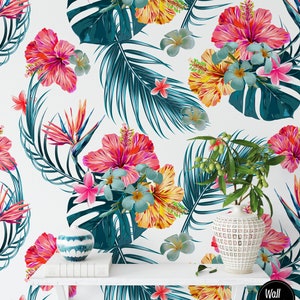 Papier peint floral amovible, bâton temporaire activé par l’eau sur papier peint Décor mural floral, papier peint amovible floral, F # 100