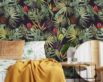Tropical Floral Wallpaper, Removable Tropical Wallpaper, Floral Wallpaper, Floral Removable Wallpaper, Temporary Removable Wallpaper F#51