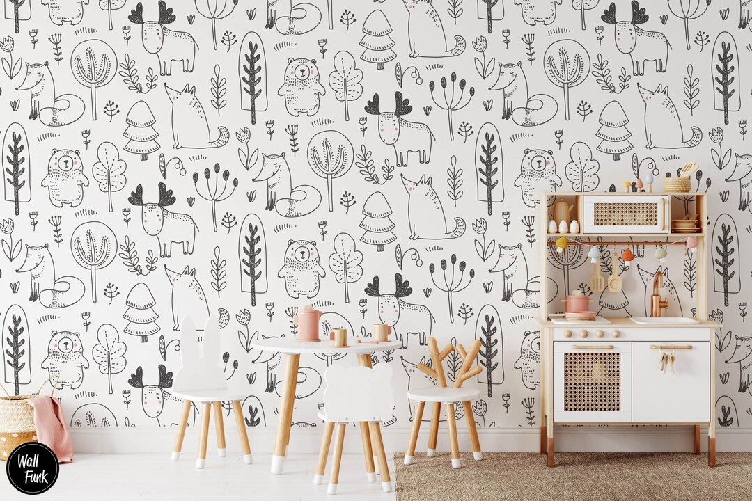 Forest Nursery Wallpaper, Removable Wall Mural Nursery, Custom Nursery ...