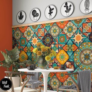 Papier peint géométrique amovible, papier peint temporaire adhésif à l'eau, décoration murale géométrique, papier peint géométrique amovible, G#71