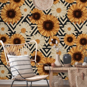 Sunflower Floral Wallpaper, Sunflower Removable Floral Wallpaper, Removable Wallpaper, Sunflowers Stick On Wallpaper, Floral Wallpaper F#54