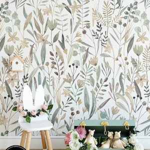 Floral Nursery Wallpaper, Nursery Wallpaper, Childrens Nursery Wallpaper, Nursery Floral Wallpaper, Removable Wallpaper Nursery N#553