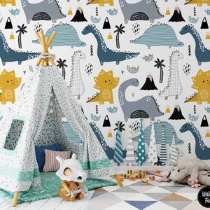 Dinosaur Wallpaper, Removable Kids Wall Mural Nursery, Custom Nursery Wallpaper, Dinosaur Theme Nursery Decor, Kids Room Wallpaper N#153