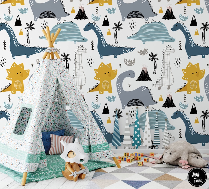 Dinosaur Wallpaper Removable Kids Wall Mural Nursery Custom Etsy UK