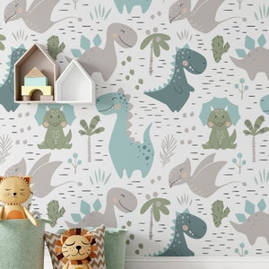 Carta da parati con dinosauri per cameretta dei bambini, murale rimovibile, carta da parati personalizzata per bambini, decorazioni per cameretta o sala giochi con dinosauri, carta da parati per cameretta dei bambini N#51