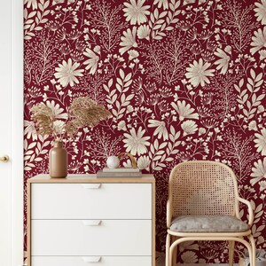 Papier peint floral amovible, papier peint temporaire à coller à l'eau, décoration murale florale, papier peint amovible floral, F#192