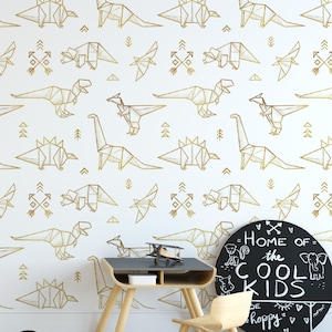 Papier peint dinosaure, Murale murale amovible pour enfants Nursery, Papier peint de pépinière personnalisé, Décor de pépinière à thème Dinosaure, Papier peint pour chambre d’enfants N # 45