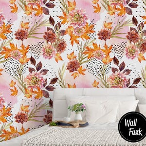 Papier peint à fleurs, papier peint temporaire automne adhésif amovible à l'eau, décoration murale florale, papier peint amovible à fleurs, F#32