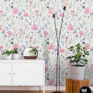 Fond d'écran floral amovible, bâton temporaire activé par l'eau sur le décor mural floral de papier peint, papier peint amovible floral, F #115