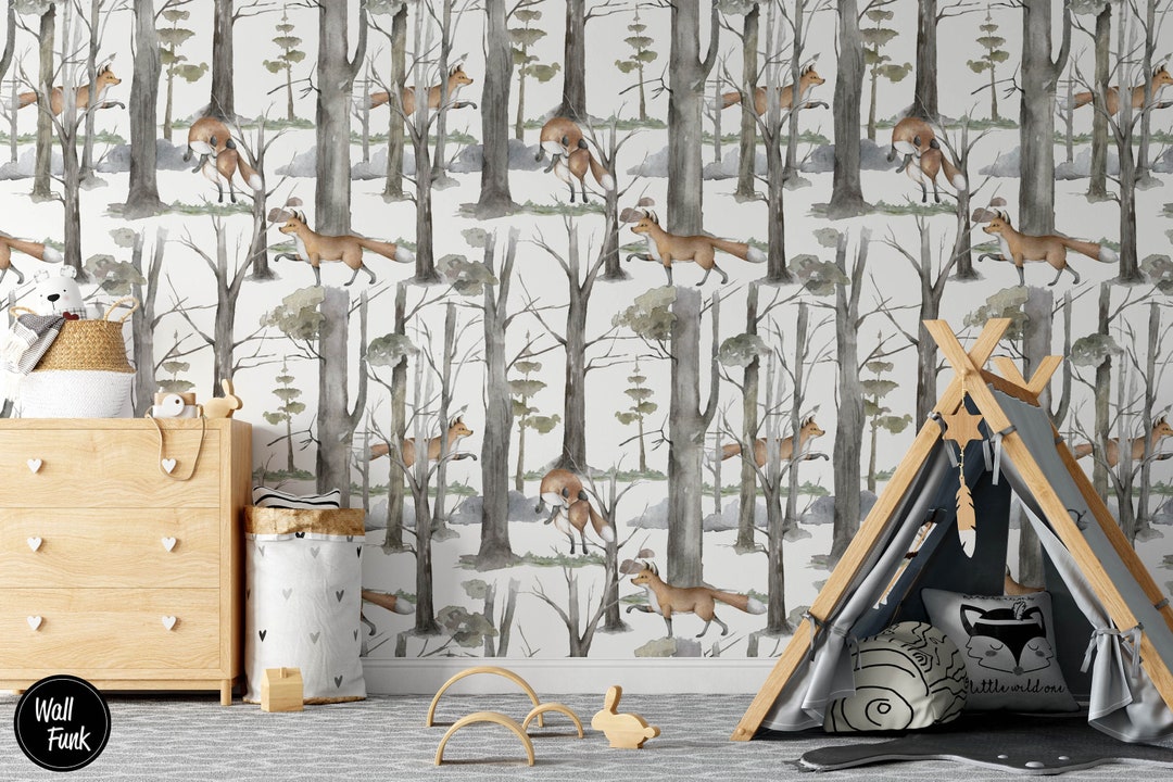 Forest Nursery Wallpaper, Removable Wall Mural Nursery, Custom Nursery