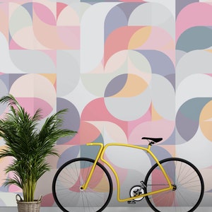 Carta da parati moderna geometrica rimovibile, decorazione per bagno e camera da letto, decorazione murale astratta per ingresso, decorazione murale per ufficio con cerchi