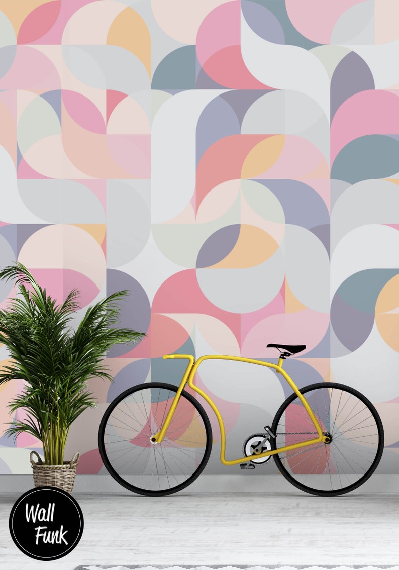 Removable Geometric Wallpaper Water Activated Temporary Stick Etsy