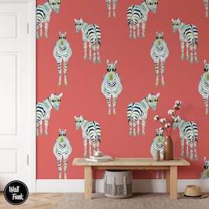 Zebra Wallpaper, Removable Art Deco Wallpaper, Modern Removable Wallpaper, Removable Wallpaper, Colourful Wallpaper M#07