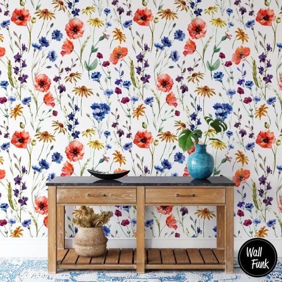 Poppy Floral Wallpaper Poppy Wallpaper Poppy Floral | Etsy UK
