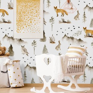 Watercolor Nursery Wallpaper, Removable Temporary Stick On Wallpaper Childrens Nursery Wallpaper, Childrens Removable Wallpaper Decor, N#109