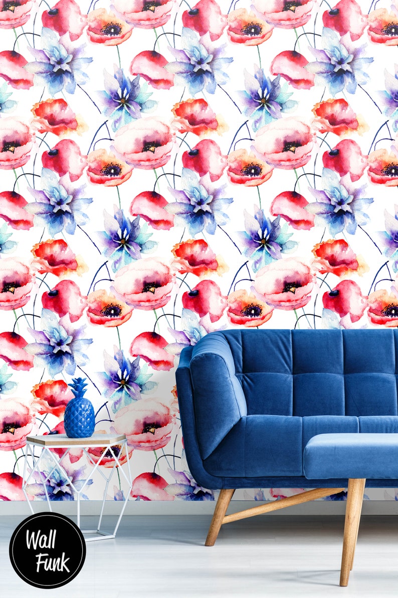 Poppy Floral Wallpaper Poppy Wallpaper Floral Wallpaper - Etsy UK