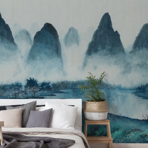 Removable Wallpaper Made With Recycled Paper, Easy To Install Water Activated Adhesive Wallpaper, Asian Removable Wallpaper Decor, AS#03