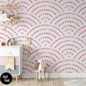 Heart Rainbow Nursery Wallpaper, Removable Temporary Stick On Wallpaper Childrens Nursery Decor, Childrens Removable Wallpaper Decor, N76 image 1