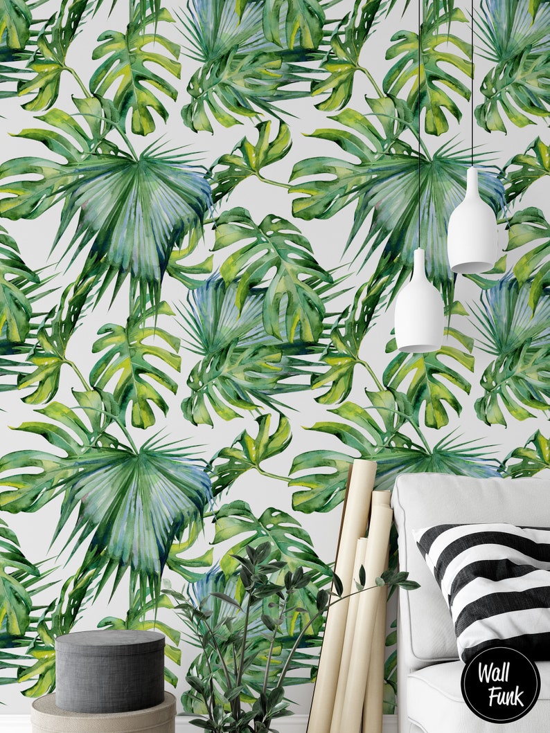 Banana Leaf Wallpaper Removable Banana Leaf Wallpaper Floral Etsy