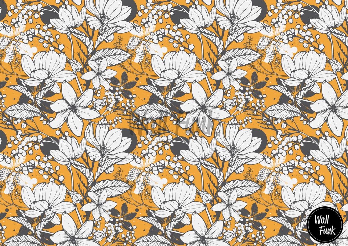 Mustard Floral Wallpaper Removable Floral Wallpaper Floral | Etsy