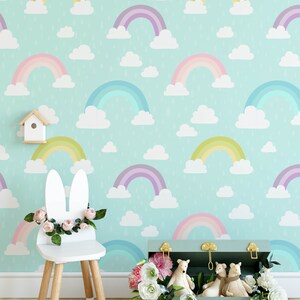 Rainbow Nursery Wallpaper, Boho Nursery, Rainbow Removable Wallpaper, Children's Nursery Wallpaper, Kid's Removable Wallpaper Decor, N146 image 5