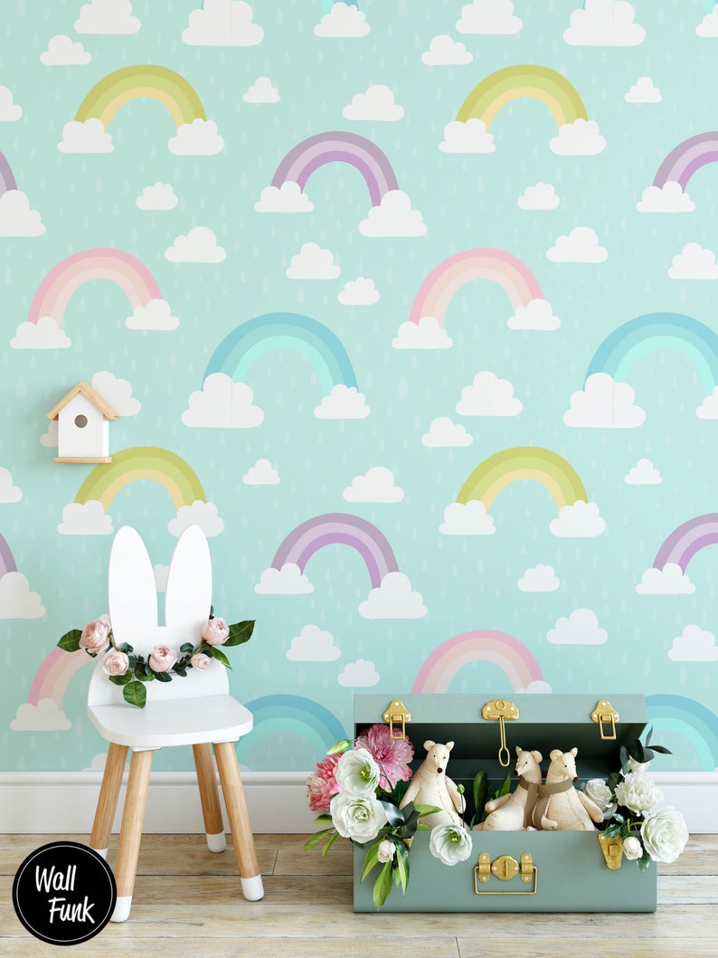 Rainbow Nursery Wallpaper, Boho Nursery, Rainbow Removable Wallpaper, Children's Nursery Wallpaper, Kid's Removable Wallpaper Decor, N146 image 5