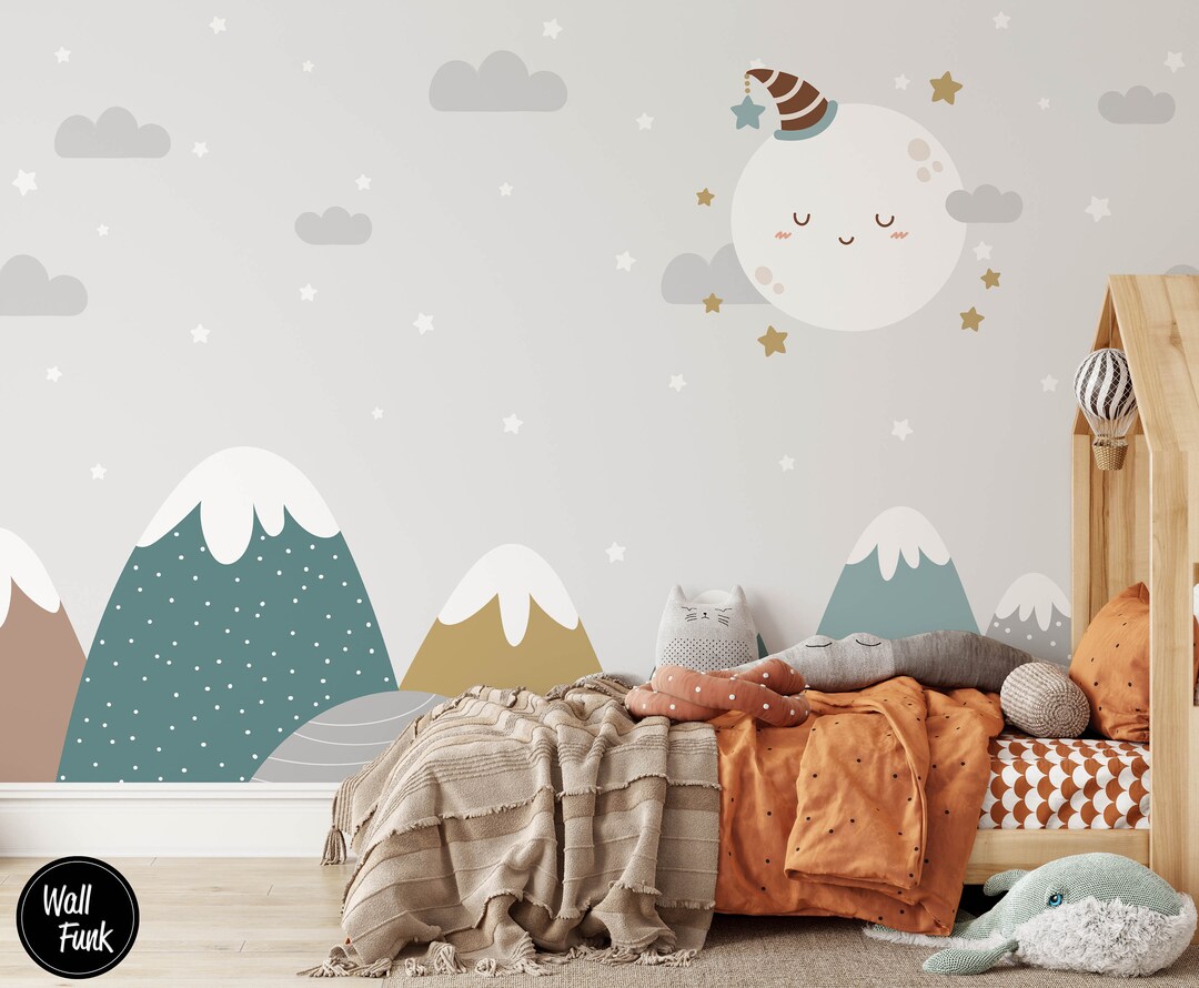 Stars and Moon Nursery Wallpaper, Removable Nursery Wallpaper Childrens Nursery Decor, Childrens