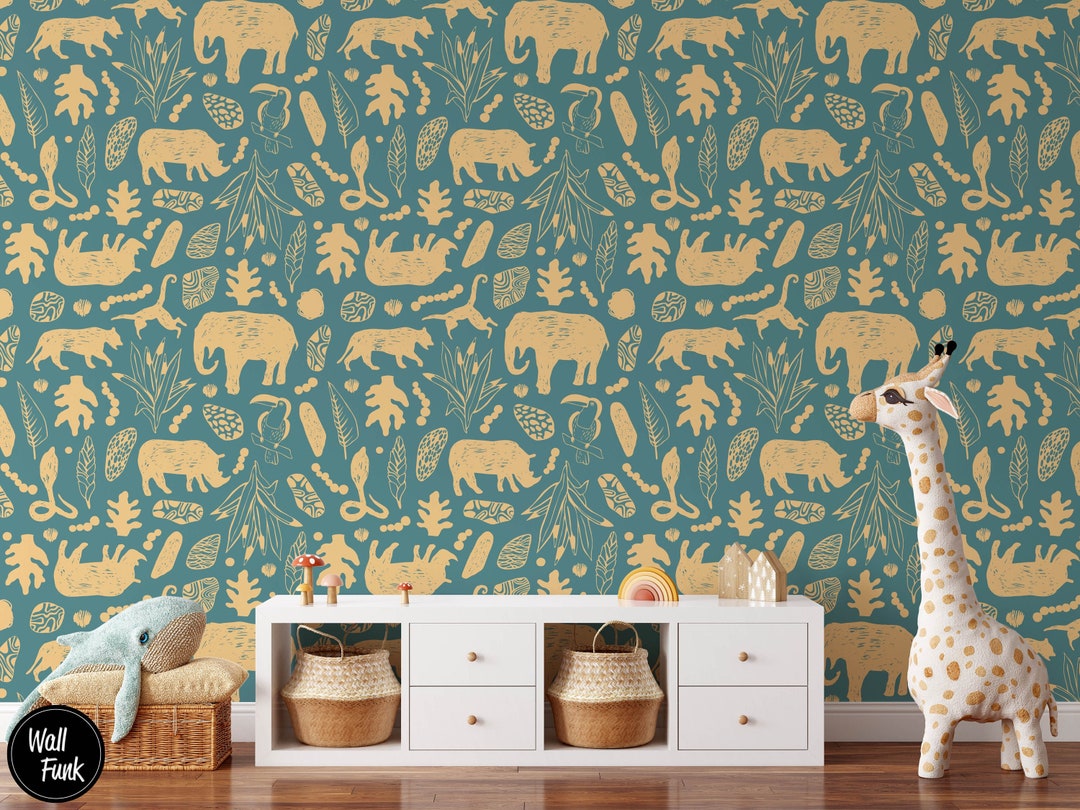 Safari Nursery Wallpaper Jungle Nursery Wallpaper Childrens Etsy