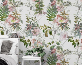 Removable Floral Wallpaper, Water Activated Temporary Stick On Wallpaper Floral Wall Decor, Floral Removable Wallpaper, F#05