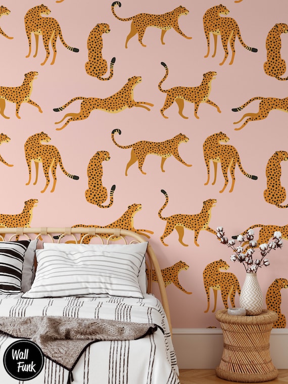 Leopard Wallpaper Floral Wallpaper Tropical Wallpaper - Etsy