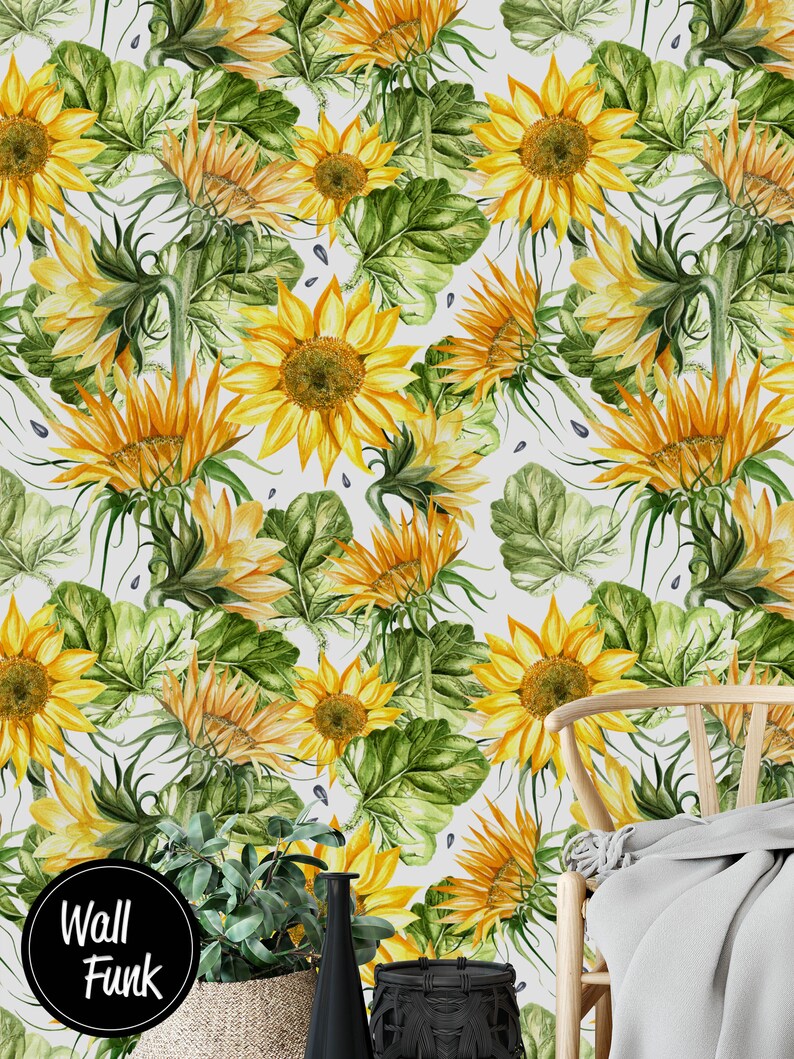 Sunflower Floral Wallpaper Sunflower Removable Floral Etsy