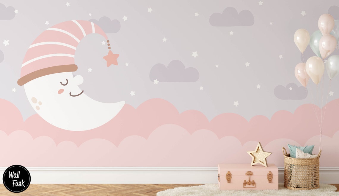 Stars and Moon Nursery Wallpaper Removable Nursery Wallpaper Etsy UK