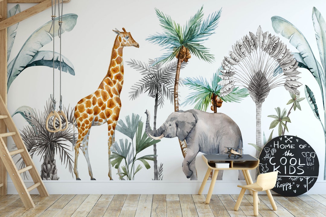 Safari Nursery Wallpaper, Jungle Nursery Wallpaper, Childrens Safari Nursery Wallpaper, Children