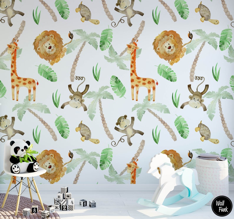Safari Nursery Wallpaper Jungle Nursery Wallpaper Childrens - Etsy