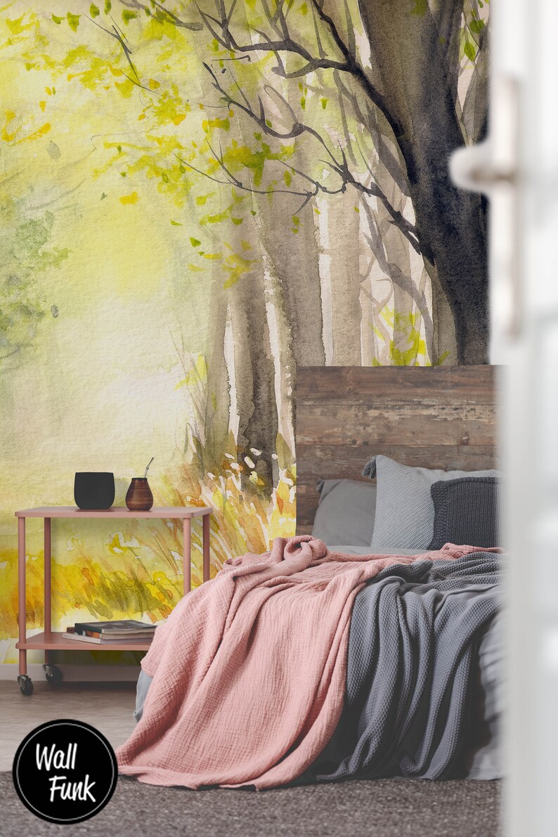 Woodland Wallpaper Watercolor Woodland Mural Removable Etsy UK