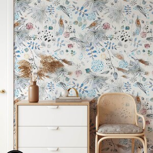 Papier peint floral amovible, bâton temporaire activé par l’eau sur papier peint décor mural floral, papier peint amovible floral, f # 166