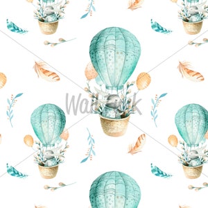 Hot Air Balloons & Rabbits Nursery Wallpaper Removable and Pre-Pasted Custom Nursery Wallpaper Mural Removable Nursery Wallpaper N55 image 4