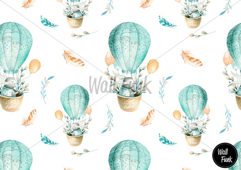 Hot Air Balloons & Rabbits Nursery Wallpaper Removable and Pre-Pasted Custom Nursery Wallpaper Mural Removable Nursery Wallpaper N55 image 4